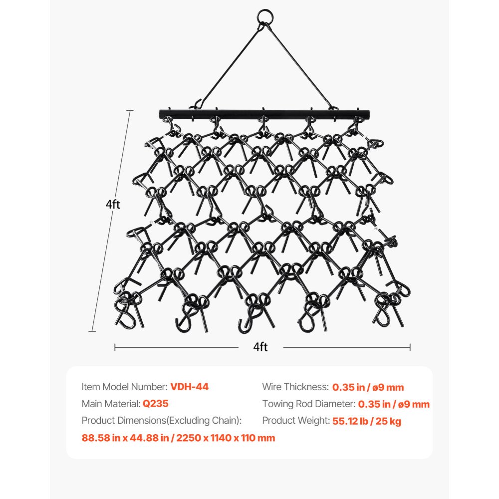 Drag Harrow 2250 x 1140mm Chain Harrow with 69 Sharp Teeth Suitable for ATV and UTV Tractors for Soil Preparation, Seeding, Landscape Smoothing and Gravel Driveway Maintenance Drag Harrow 2250 x 1140mm Chain Harrow with 69 Sharp Teeth Suitable for ATV and UTV Tractors for Soil Preparation, Seeding, Landscape Smoothing and Gravel Driveway Maintenance
