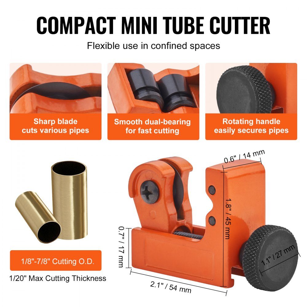 3-delige pijpsnijderset, koperen pijpsnijder met een buitendiameter van 3/16"-2", een minipijpsnijder met een buitendiameter van 1/8"-7/8" en ontbraamgereedschap, zware pijpsnijderset voor koper, aluminium, roestvrij staal en kunststof