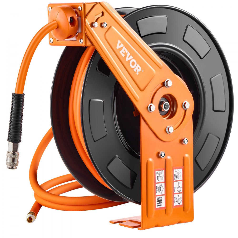 Bęben na wąż na sprężone powietrze, hybrydowy wąż powietrzny 9,52 mm x 19,81 m, maks. Bęben na wąż o ciśnieniu 300 PSI z automatycznym zwijaniem i przewodem zasilającym, do montażu na suficie/ścianie w warsztacie i garażu Bęben na wąż na sprężone powietrze, hybrydowy wąż powietrzny 9,52 mm x 19,81 m, maks. Bęben na wąż o ciśnieniu 300 PSI z automatycznym zwijaniem i przewodem zasilającym, do montażu na suficie/ścianie w warsztacie i garażu