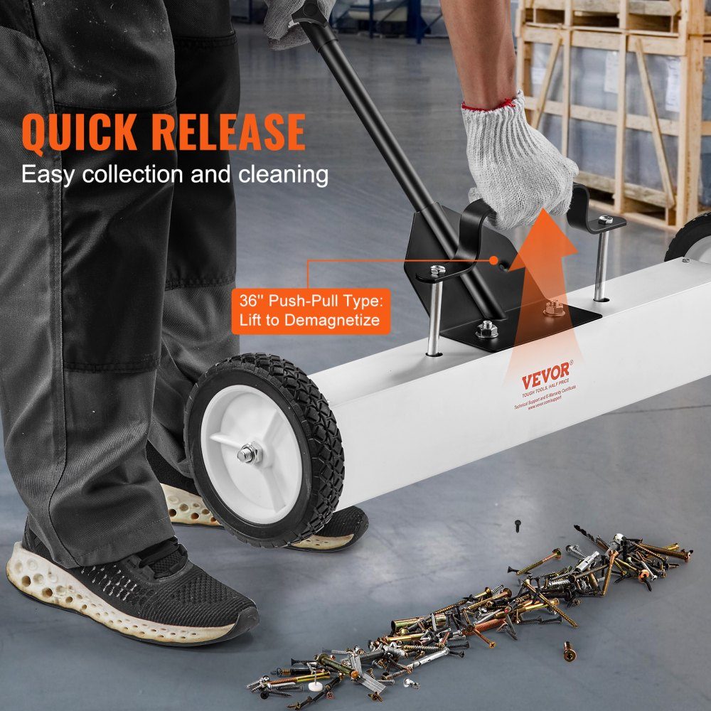 24 Inch Wheeled Magnetic Sweeper, 50 Pound Capacity, with Extendable Magnetic Pickup Tool, Adjustable Handle, Magnetic Pickup Sweeper for Picking Up Nails and Screws, for Workshop, Garage, Yard