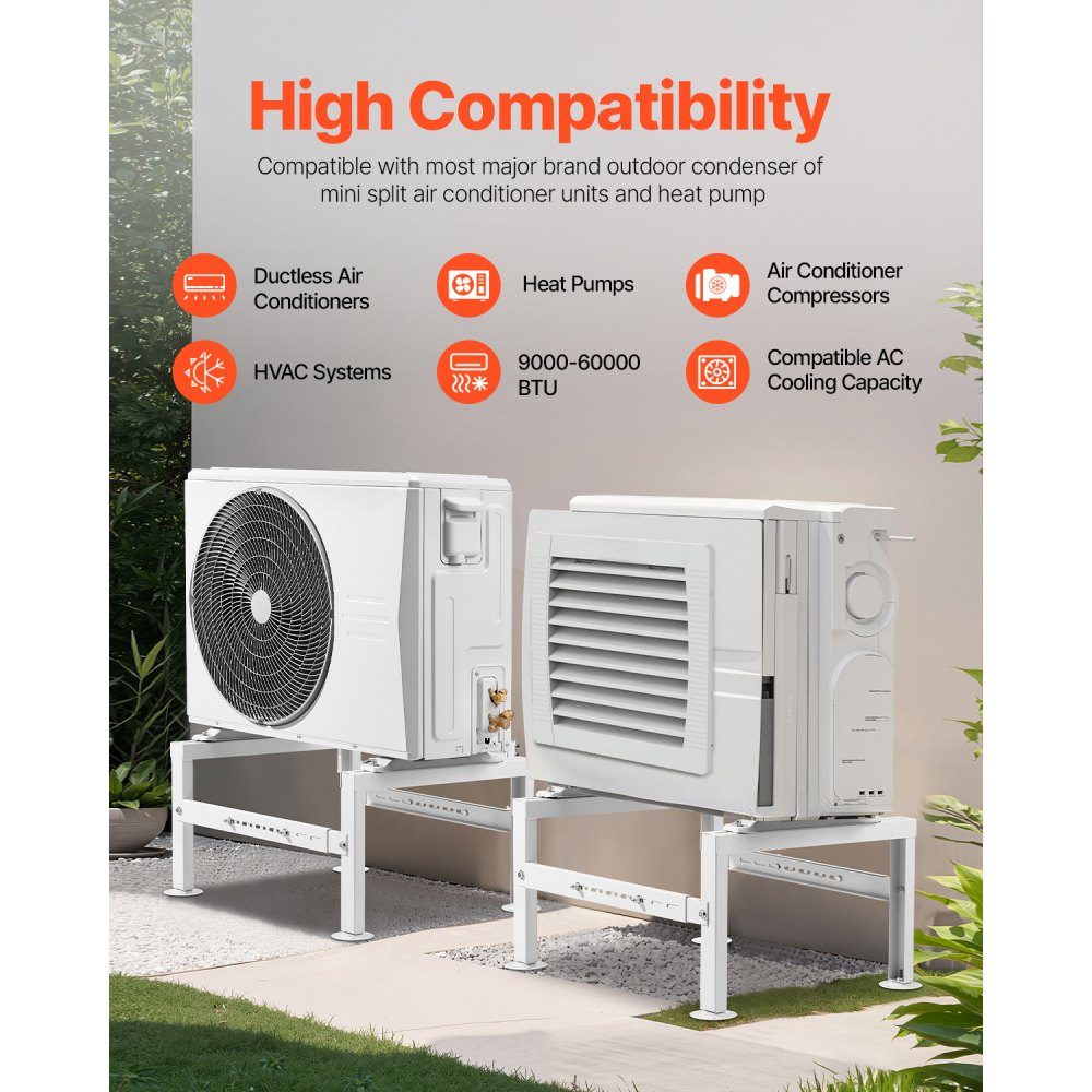 Air Conditioner Floor Stand, Anti-Vibration Mini Split Stand for 9000-60000 BTU Ductless Air Conditioner Heat Pumps, Floor Mount AC Base Bracket with Max 350kg Load Capacity