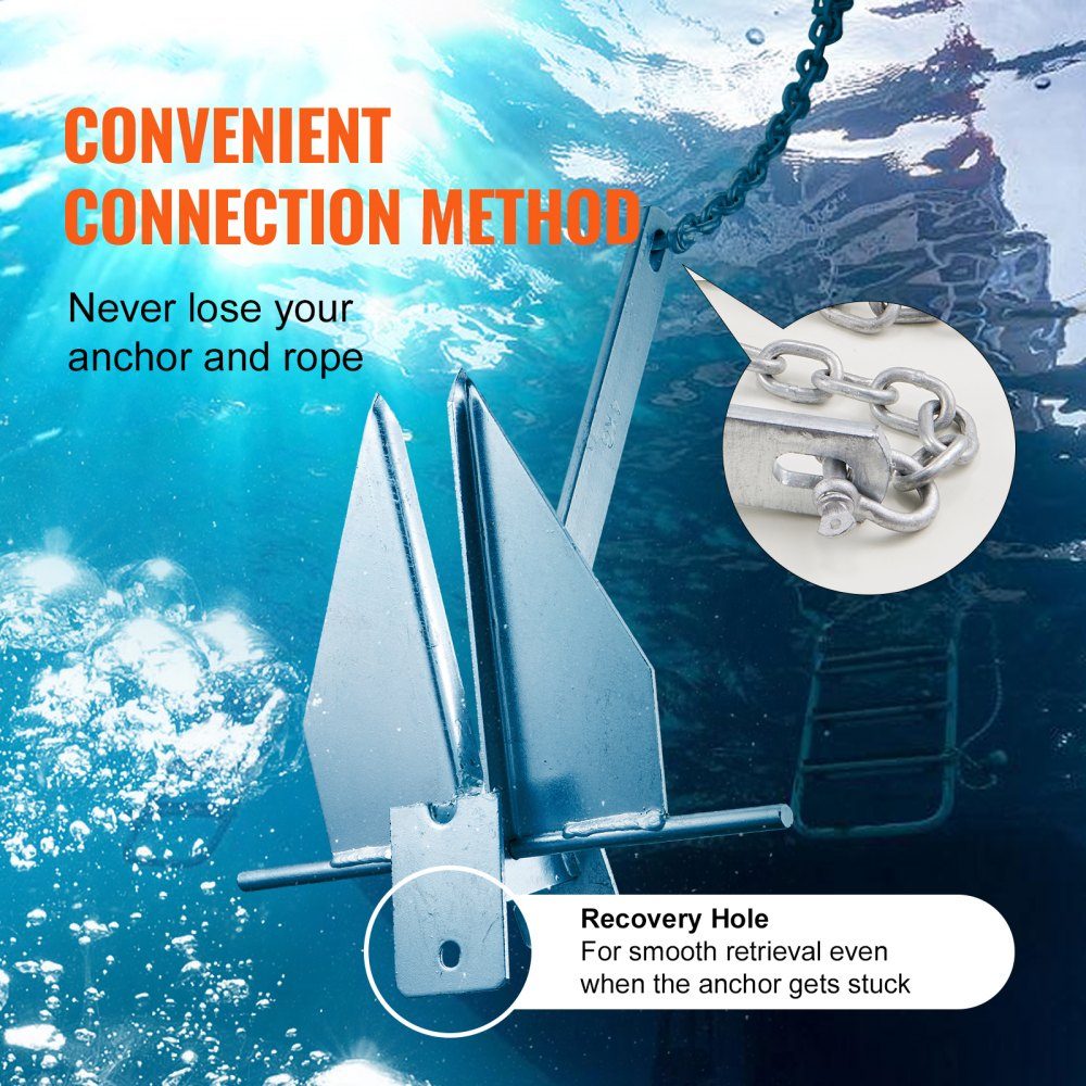 Fluke anchor set. Fluke Hot Dip Galvanized Steel Anchor with 8ft Chain, 100ft Rope and zwei 11-mm- Shackles, Boat Anchor for Small Vessels under 30ft, Seas, Rivers and Coasts, 15lb