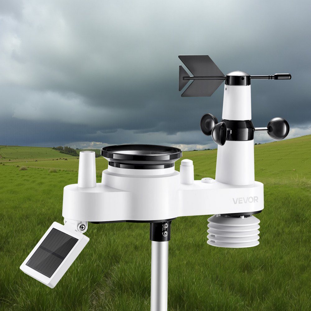 7 in 1 Wireless Weather Station, 7.5" Display, Solar Powered Outdoor Sensor, Rain Gauge, Weather Forecast, Temperature, Humidity Meter, Wind Speed ​​and Direction (No WiFi)