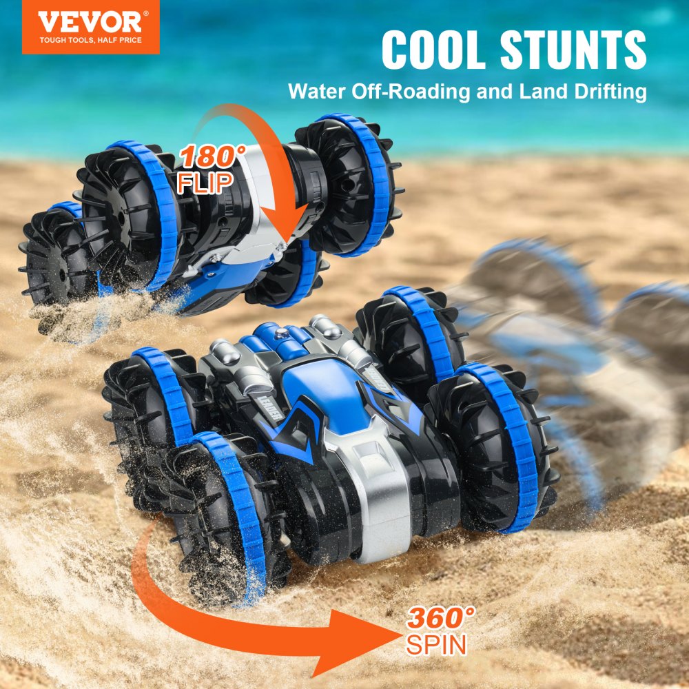 Amphibisches ferngesteuertes Autoboot, 2,4 GHz 12 km/h 4WD wasserdichtes RC-Auto für Kinder, 360° drehbares Stuntauto mit 2 Batterien, geländegängiges Wasser-Strand-Poolspielzeug für Jungen und Mädchen ab 6 Jahren, Blau Amphibisches ferngesteuertes Autoboot, 2,4 GHz 12 km/h 4WD wasserdichtes RC-Auto für Kinder, 360° drehbares Stuntauto mit 2 Batterien, geländegängiges Wasser-Strand-Poolspielzeug für Jungen und Mädchen ab 6 Jahren, Blau