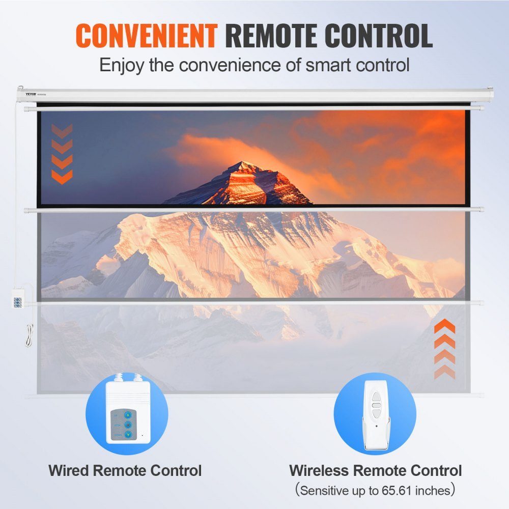 Motorized Projector Screen, 100 Inch 16:9 4K 1080 HD Electric Projector Screen, Automatic Projection Screen with Remote Control, Wall Mounted Cinema Screen for Family Home Office Theater