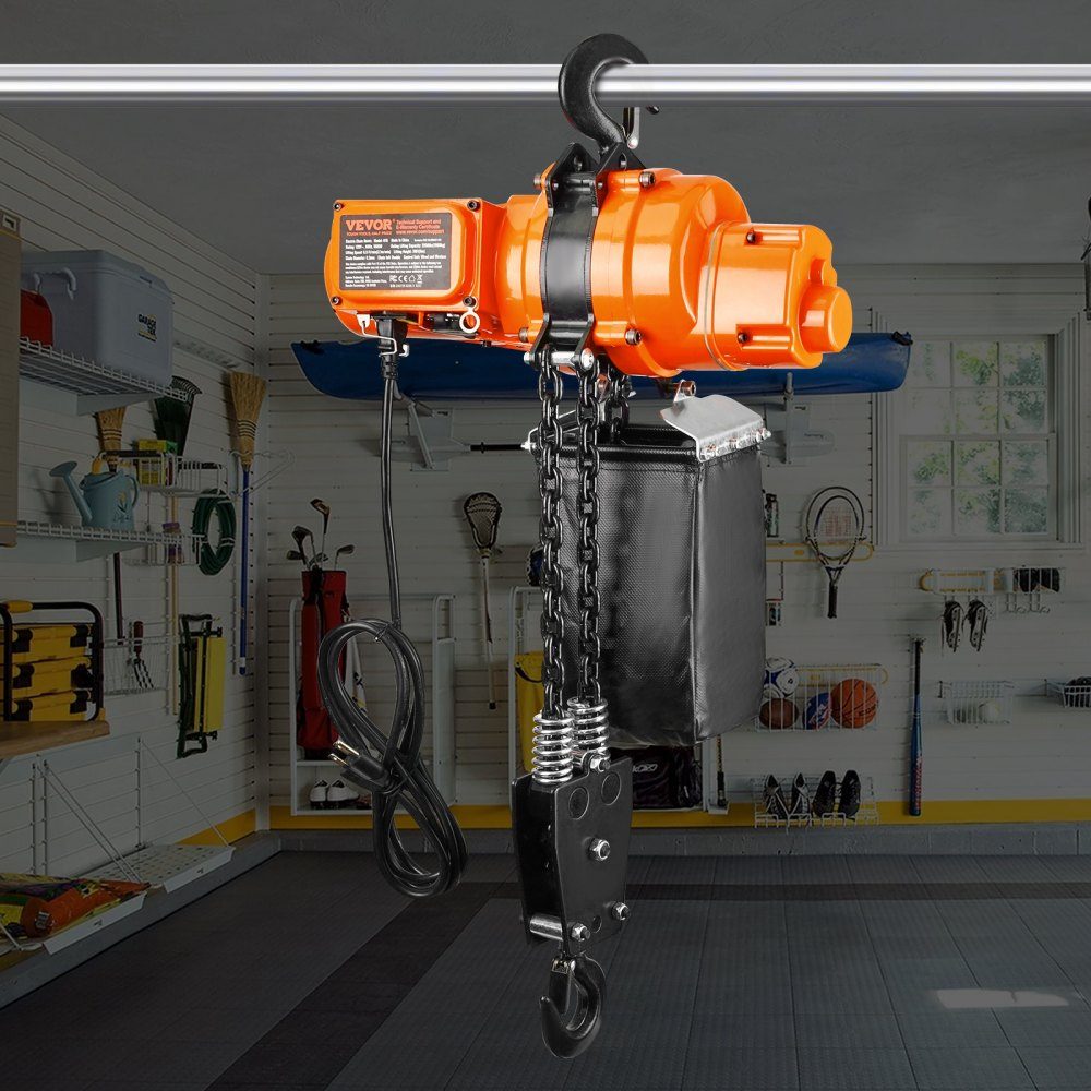 Elektrische kettingtakel, 998 kg draagvermogen, 6 m hefhoogte, 11.500 tpm, takel met ketting, 100 m draadloos en 4,5 m bedrade afstandsbediening, lier voor garage, werkplaats en thuis