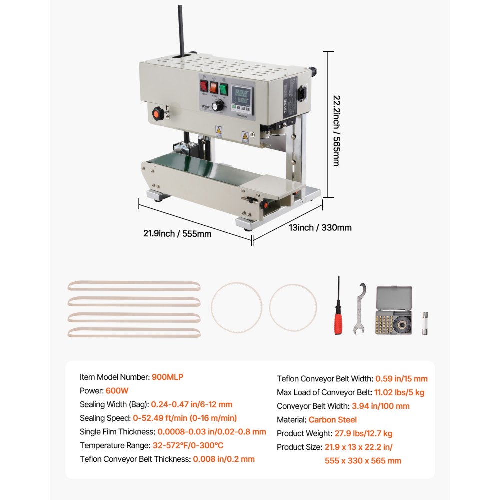 Continuous bag band sealing machine, 0.24-0.47 inch/6-12mm sealing width, vertical band sealing machine with digital temperature control, carbon steel bag sealer for 0.02-0.8mm thick plastic bag films Continuous bag band sealing machine, 0.24-0.47 inch/6-12mm sealing width, vertical band sealing machine with digital temperature control, carbon steel bag sealer for 0.02-0.8mm thick plastic bag films