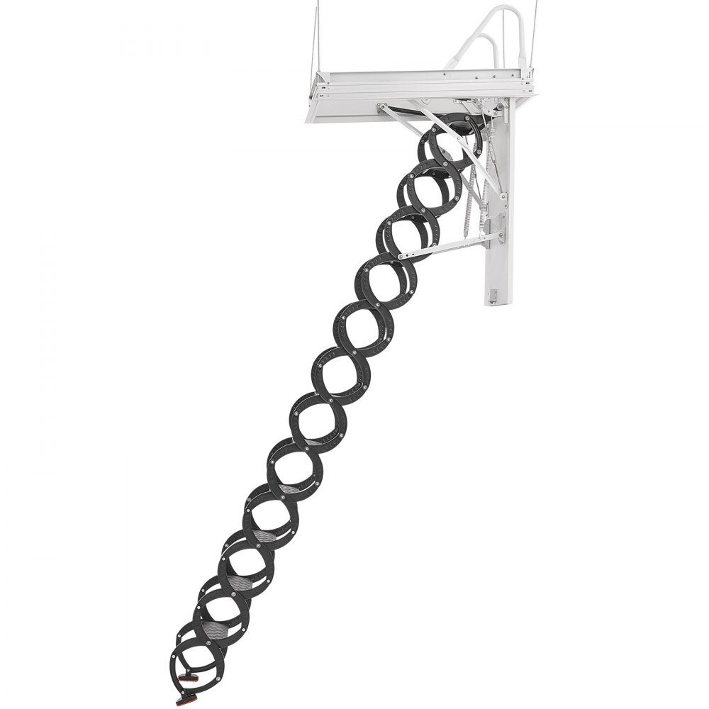 Échelle de grenier, capacité de charge 299,4 kg, adaptée à une hauteur de plafond de 2,9 à 3,1 m et une taille d'ouverture de 1000,76 x 698,5 mm, escalier à ciseaux en acier allié avec tige de traction pour grenier