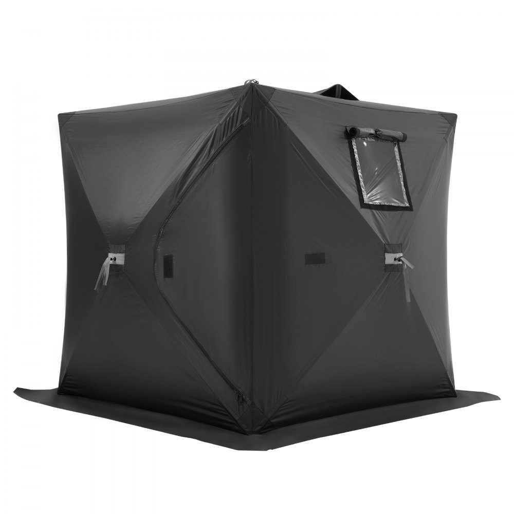 Tragbares Eisangelzelt, Pop-up-Eisangelzelt für 1–2 Personen, Angelzelt aus 300D-Oxford-Stoff, Angelschirm für Winterangeln, Zelt mit Ankern/Seil/Tragetasche, 1,5 x 1,5 x 1,65 m, schwarz