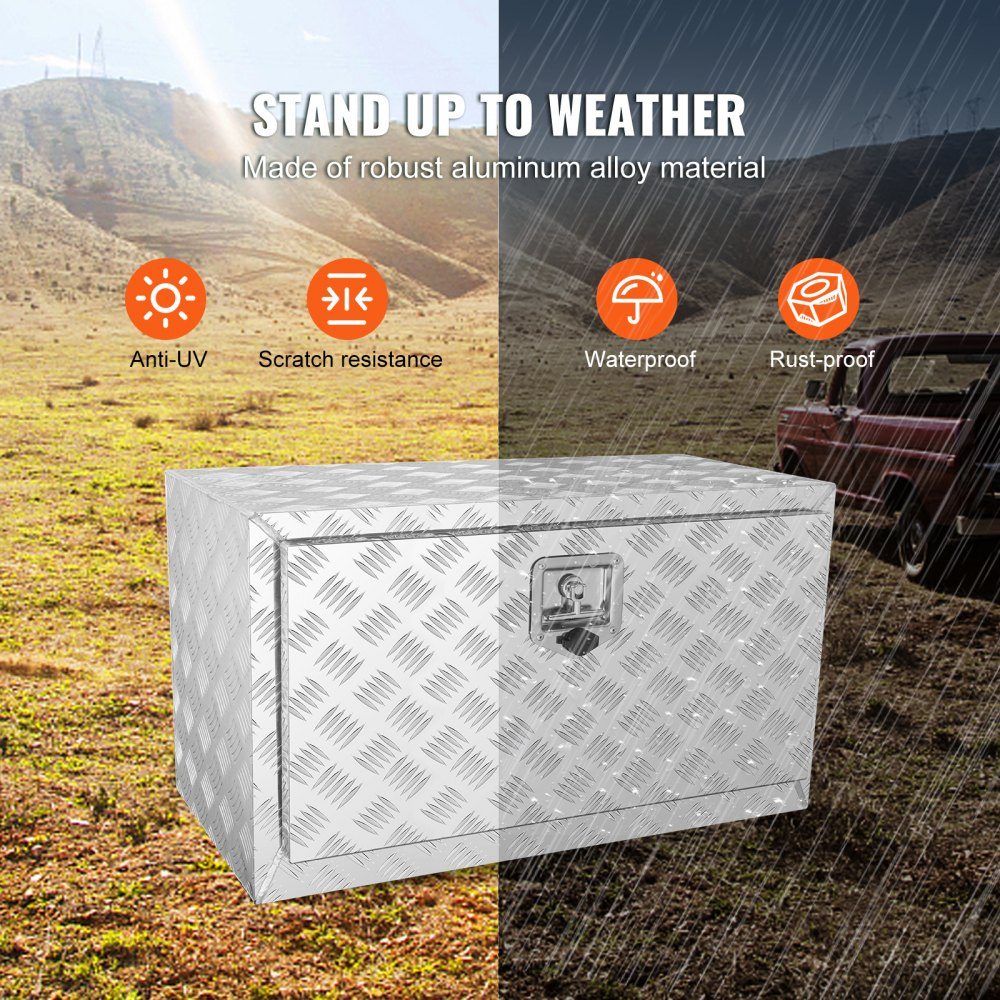 Truckbox Tool Box Trailer Box Tool Box 760x355x405mm Pickup Storage Box Aluminum Diamond Plate Tool Box with Lock and Keys Waterproof Trailer Storage Box