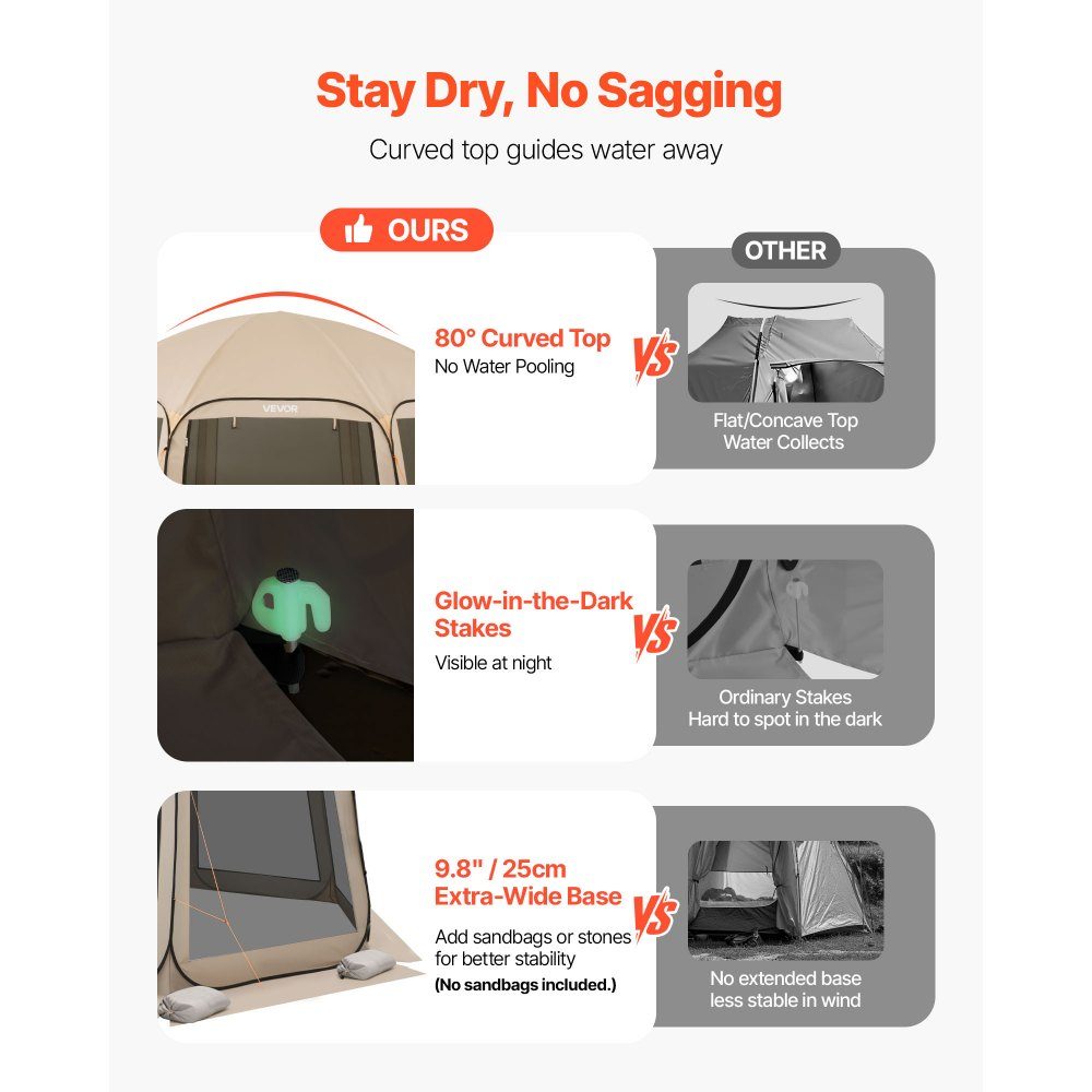 Kampeertent, 457,2x420,6x245 cm, partytent voor 12-15 personen, pop-up tent, inclusief draagtas, mesh zijwanden en haringen, voor tuin, terras en buitenactiviteiten, beige