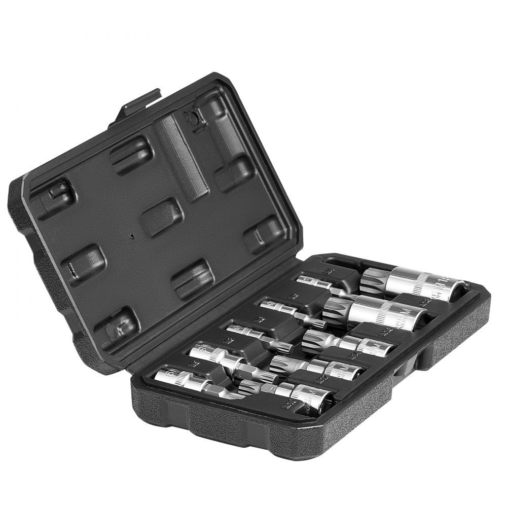 XZN 10pcs Triangle Spline Bit Socket Set M4-M18 High Quality Cr-V Steel 1/4" 3/8" 1/2" Drives with Improved Storage Case for Automotive Industry