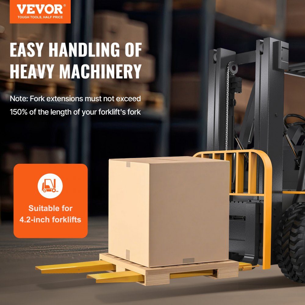 Set of 2 Fork Extensions, 1520mm Tine Extension, 1,815 Ton Load Capacity Forks, Q235 Carbon Steel, One Piece Design, Pallet Fork Extension, Compatible with 106mm Forks