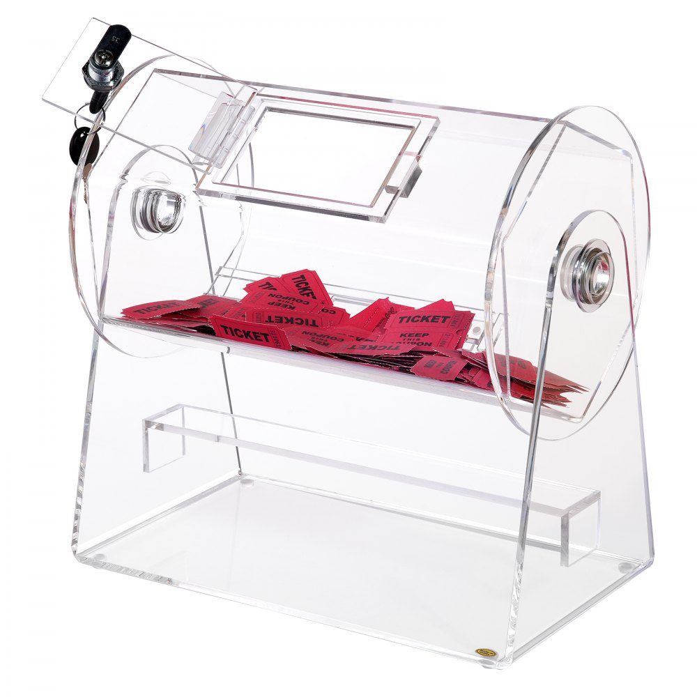 Lotto drum Glückskind 2500 tickets or 100 raffle balls capacity, professional lottery rotating cage with 2 keys, transparent lottery turntable, lottery box for lottery games