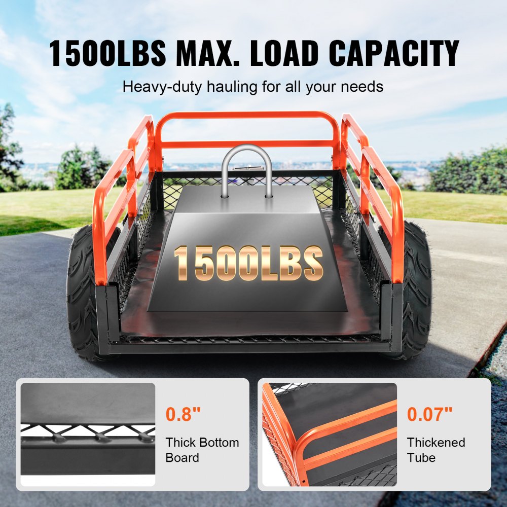 680kg Capacity Heavy Duty Lawn Tractor Dump Trailer, Tilt Bed Trailer Hitch, Folding Side Panel Trailer, Orange ATV UTV Dump Trailer 680kg Capacity Heavy Duty Lawn Tractor Dump Trailer, Tilt Bed Trailer Hitch, Folding Side Panel Trailer, Orange ATV UTV Dump Trailer