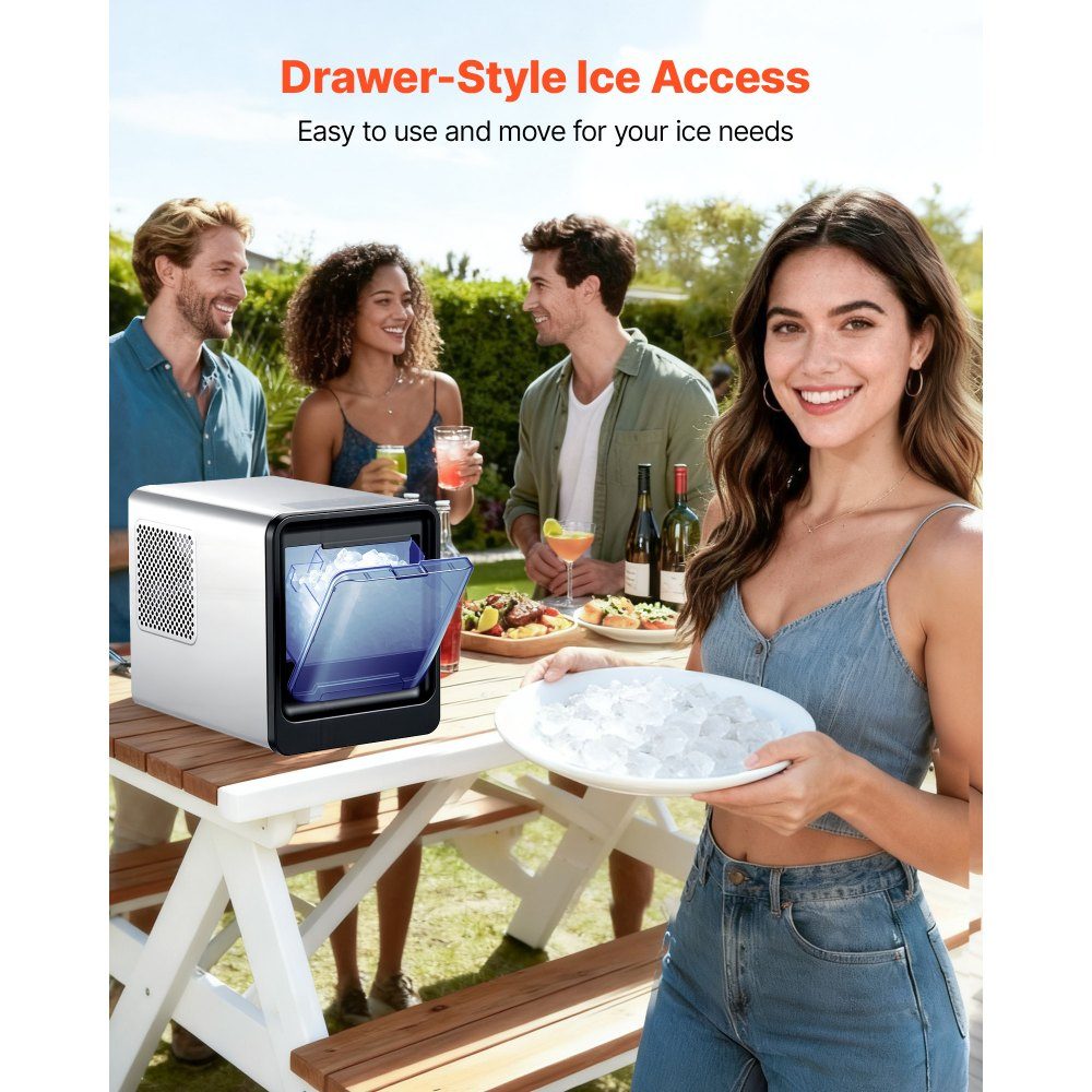 Machine à glaçons de table, 15 kg par jour, machine à glaçons portable autonettoyante avec cuillère et bac à glaçons, machine à glaçons pour mâcher de la glace pour les fêtes dans la cuisine à la maison, au bureau, au bar