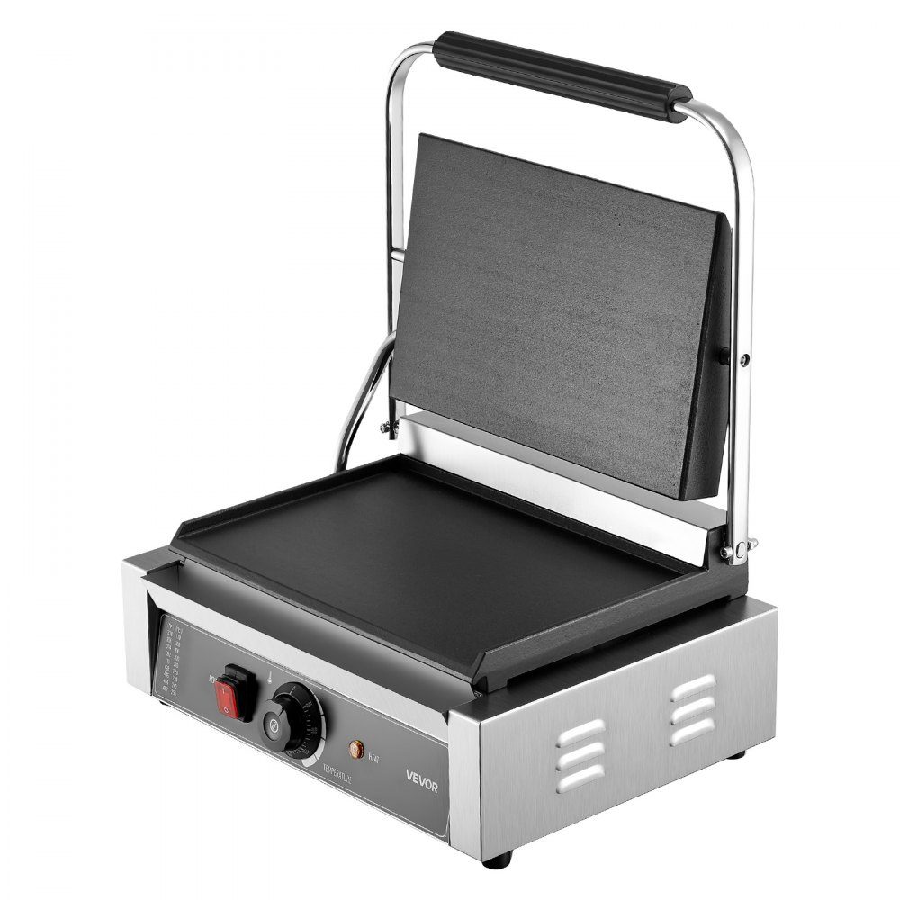 Commercial Panini Grill, Contact Grill 2200 W, for Sandwiches, Steak, Bacon, Hamburgers, Sandwich Maker, Stainless Steel Press Grill with Handle & Temperature Controller & 34 x 23 cm Heating Plate, Panini Press
