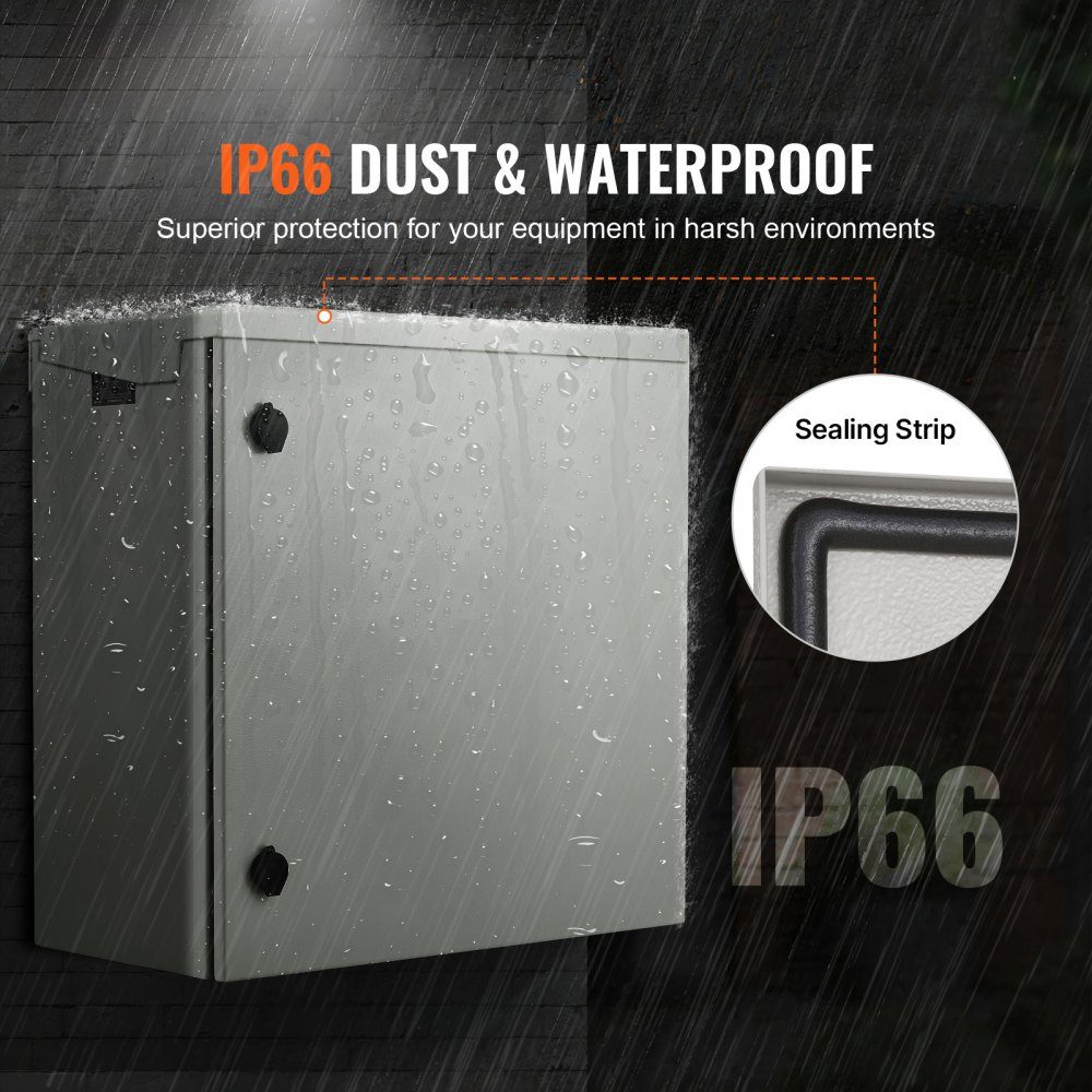 Panel Electrical Enclosure, 600 x 600 x 300mm, NEMA 4 Outdoor Enclosure, IP66 Waterproof and Dustproof, Cold Rolled Steel, Indoor Outdoor Folding Junction Box with Rain Cover