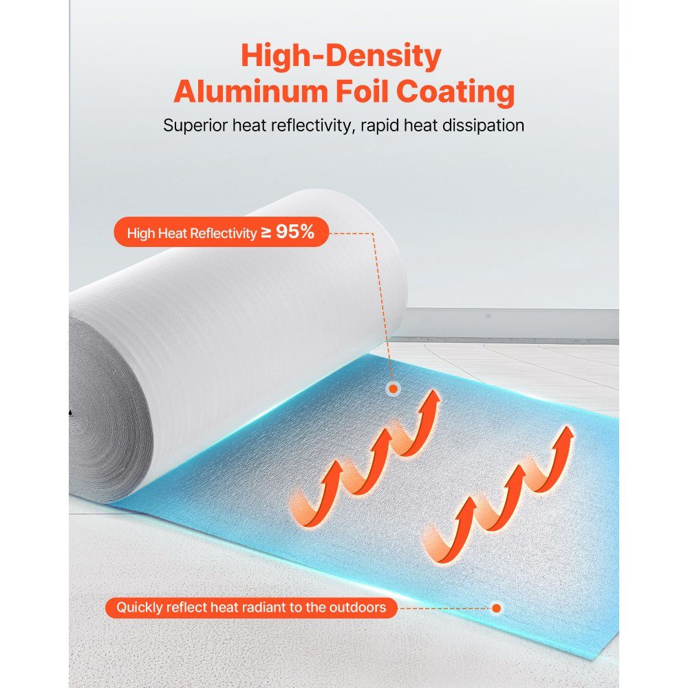 Insulation Film Reflective Film with EPE Foam Core 3mm Insulation Film 122cm x 76.2m Aluminum Foil + PE Film Heat Reflective Protection Thermal Insulation Roll Garage Doors Windows Motorhome Roofs
