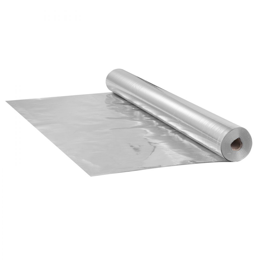 Doppelt reflektierende Isolierrolle, Strahlungsbarriere aus gewebtem Stoff, 6,5 Mil, 48 Zoll x 250 Fuß, wärmereflektierende Abschirmung aus Aluminiumfolie und PE-Gewebe, Wärmedämmrolle für Fenster und Wohnmobildächer