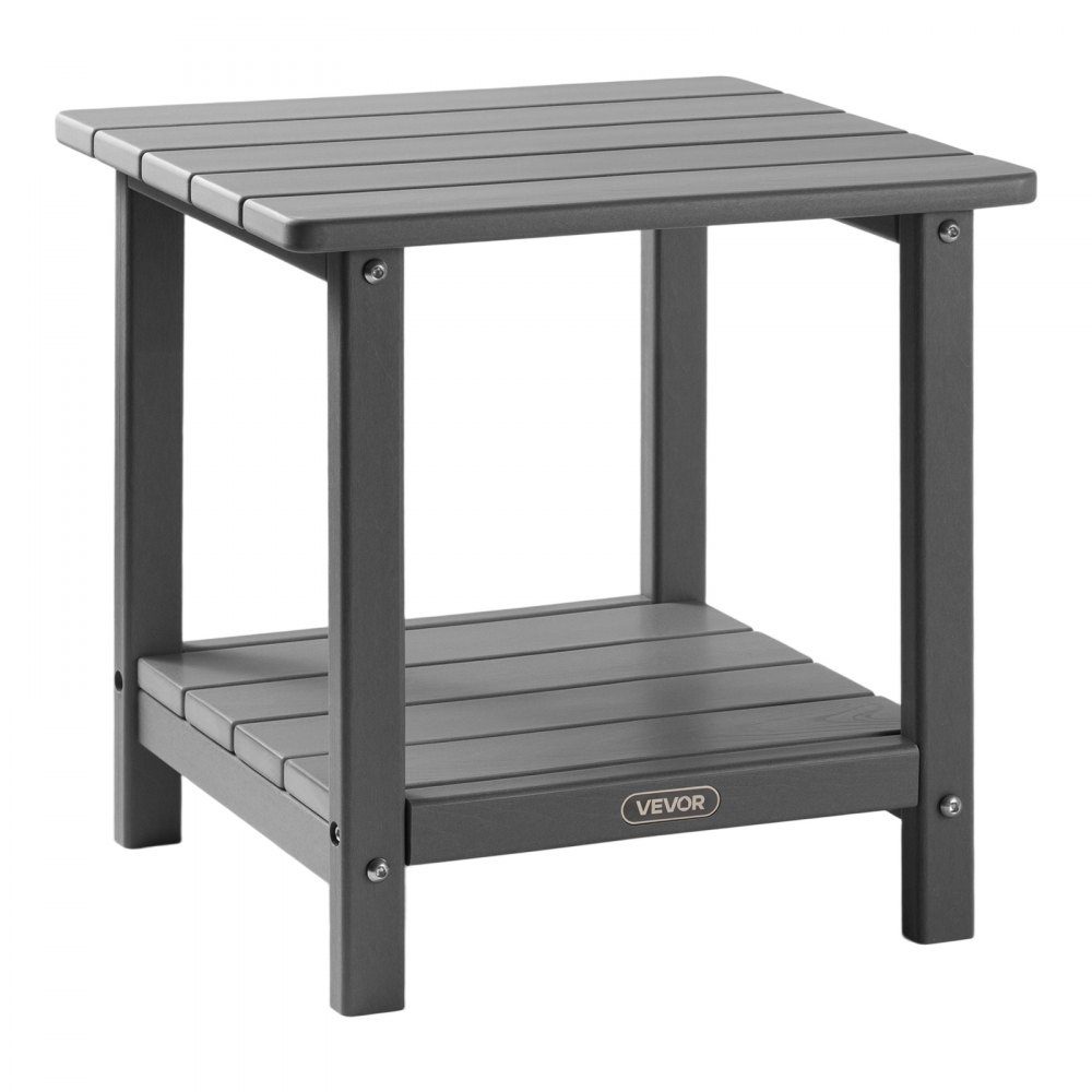 Beistelltisch aus Kunststoff, 45x38x44 cm, Gartentisch aus HDPE, Balkontisch mit 2 Ablagen, Nachttisch, Couchtisch, Dekotisch, geeignet für Terrasse, Pool, Strand, Veranda, Garten, Grau