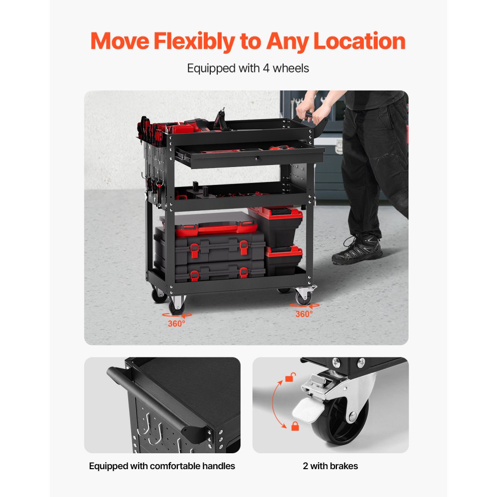 Werkzeugwagen 830x350x826 mm, 160 kg Tragkraft, Werkstattwagen mit Schublade, Aufbewahrungsorganisator für Mechaniker-Werkzeuge, für Garage, Lager und Werkstatt, schwarz Werkzeugwagen 830x350x826 mm, 160 kg Tragkraft, Werkstattwagen mit Schublade, Aufbewahrungsorganisator für Mechaniker-Werkzeuge, für Garage, Lager und Werkstatt, schwarz