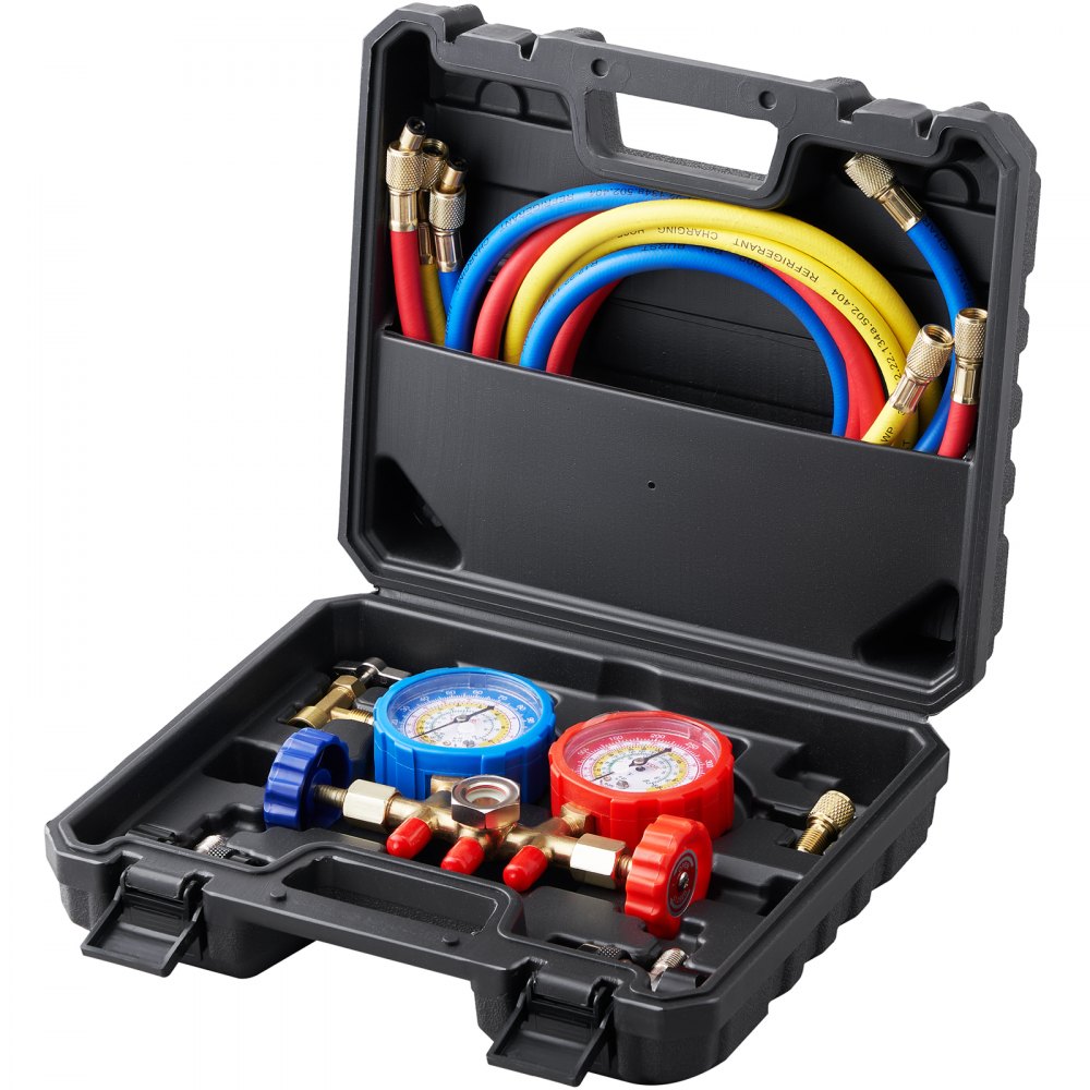 Manomètre de réfrigérant Ensemble de distributeur de réfrigérant automobile à 3 voies R134A-R22-R12-R502 Ac 4 pièces. Tuyaux de charge de 1,52 m, manomètre de réfrigérant Manomètre de réfrigérant Ensemble de distributeur de réfrigérant automobile à 3 voies R134A-R22-R12-R502 Ac 4 pièces. Tuyaux de charge de 1,52 m, manomètre de réfrigérant