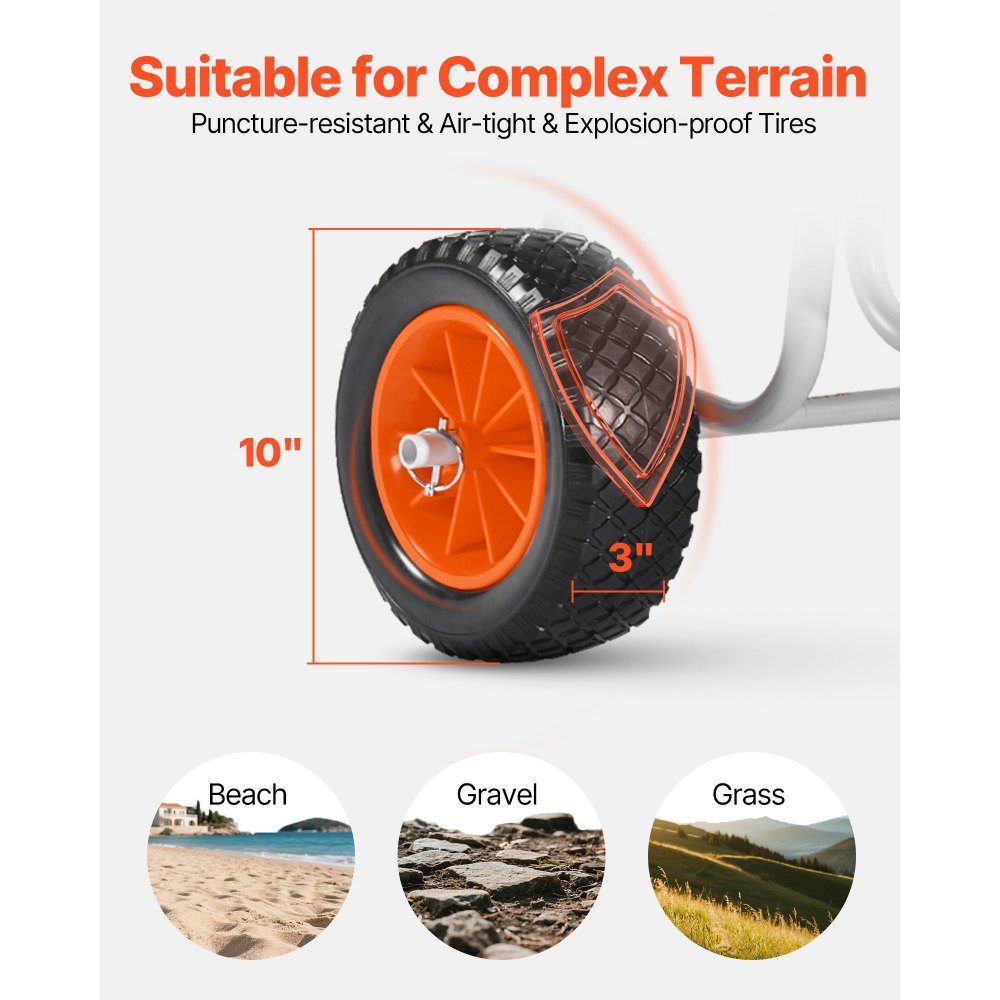 Transportwagen, 68 kg, Stand Up Paddle Board Trolley mit 25,4 cm Vollgummireifen, Schaumstoffpolsterung, Spanngurt, ideale Transporthilfe für Paddleboards und Surfbretter, 520 x 500 x 680 mm