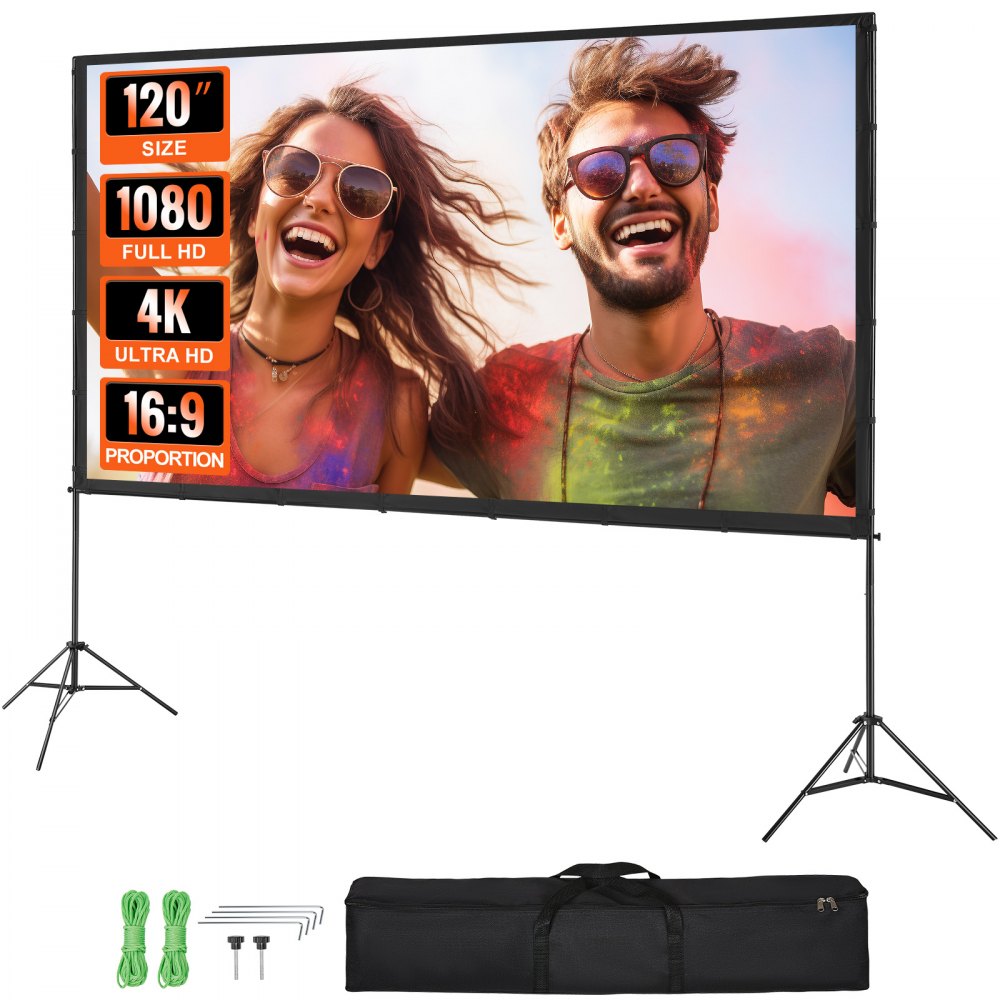 Projectieprojectorscherm met standaard, 120" HD 4K buitenprojectorscherm voor binnen, snel opvouwbaar draagbaar filmscherm 16:9 voor thuisbioscoop, camping en informele evenementen, zwart Projectieprojectorscherm met standaard, 120" HD 4K buitenprojectorscherm voor binnen, snel opvouwbaar draagbaar filmscherm 16:9 voor thuisbioscoop, camping en informele evenementen, zwart