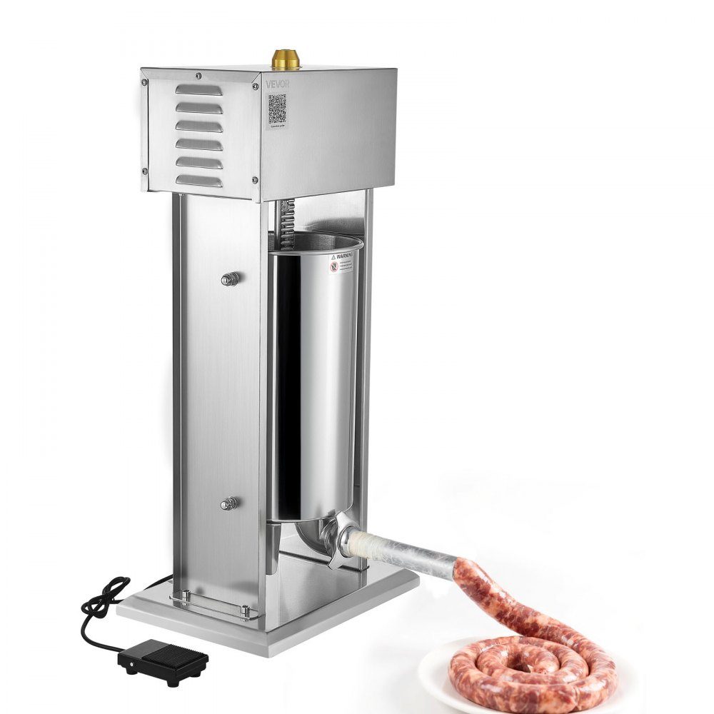 Electric Sausage Filler 15L Sausage Filling Machine Meat Filler with Stepless Speed ​​Control & Pedal, High Performance Stainless Steel Filler with 4 Sausage Filling Tubes, Meat Filling