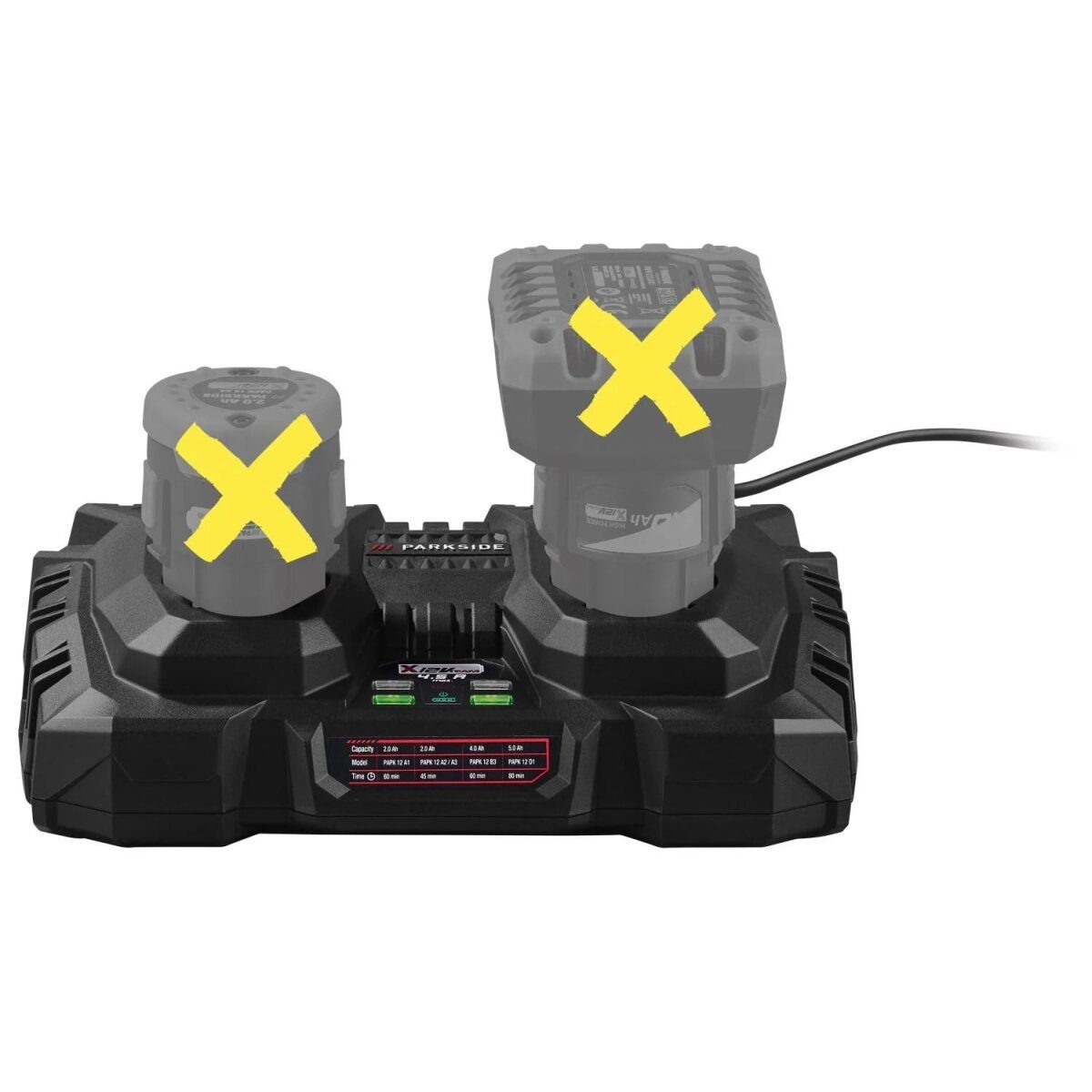 PARKSIDE® 12 V / 2 x 4,5 A / Doppel-Ladegerät »PDSLK 12 B2«, ohne Akkus