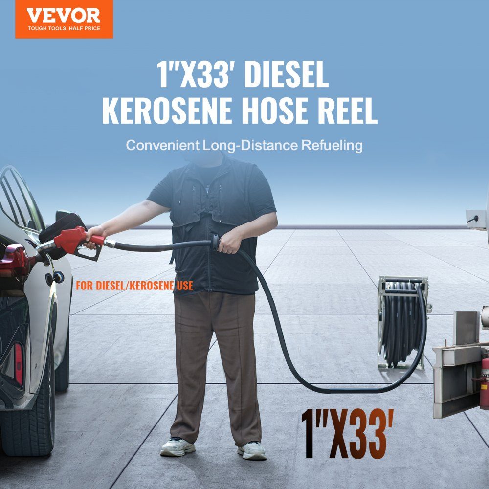 Fuel Hose Reel, Retractable Diesel Hose Reel, 25.4mm x 10m, Automatic Refueling Nozzle