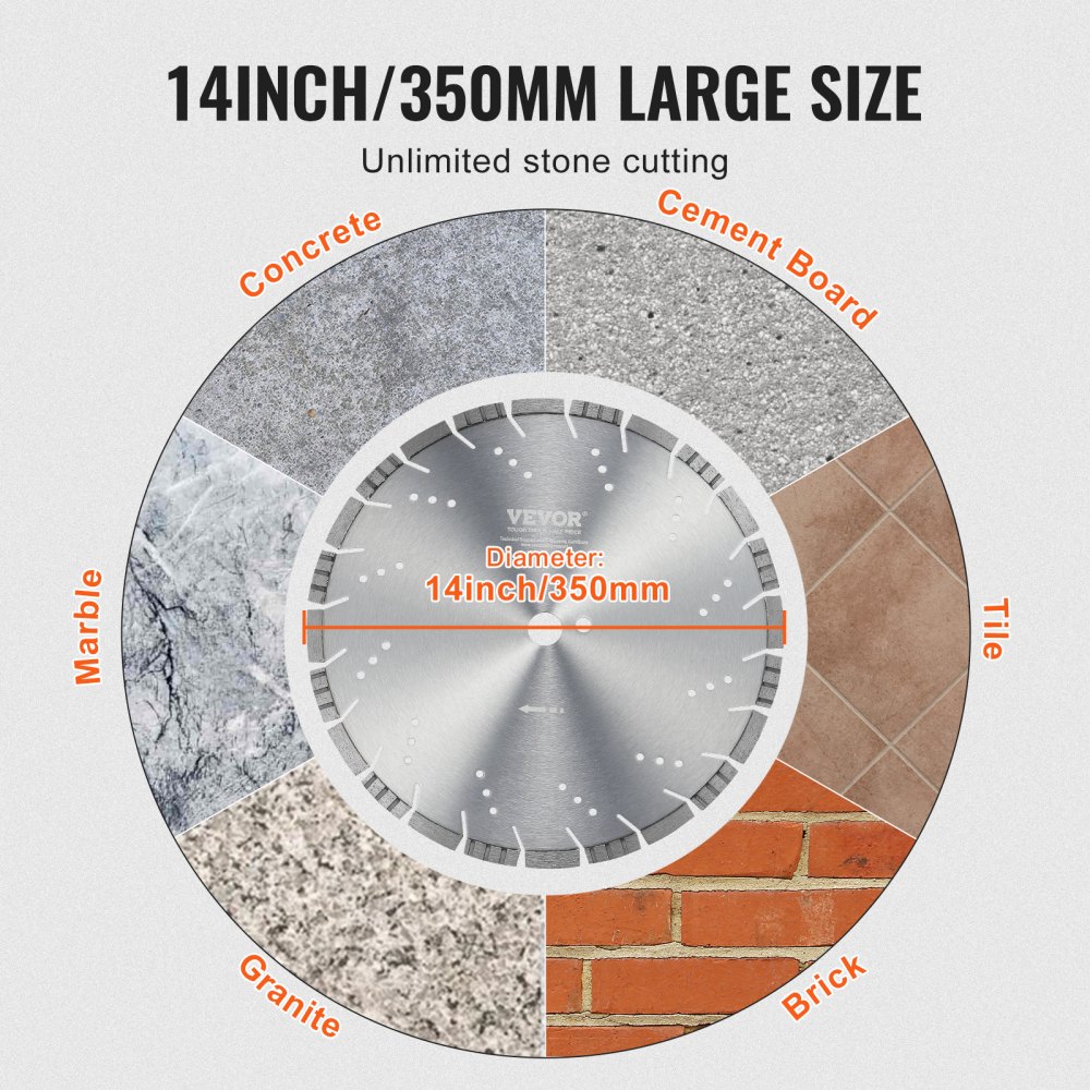 Diamant-Trennscheibe, 14 Zoll/350 mm Betonsägeblatt für Nass- oder Trockenarbeiten, 0,39 Zoll/10 mm Diamant-Segment-Trennscheibe mit schrägen Zähnen, universeller Mittellochdurchmesser 1 Zoll/25,4 mm, für Beton, Zementplatten, Fliesen, Ziegel Diamant-Trennscheibe, 14 Zoll/350 mm Betonsägeblatt für Nass- oder Trockenarbeiten, 0,39 Zoll/10 mm Diamant-Segment-Trennscheibe mit schrägen Zähnen, universeller Mittellochdurchmesser 1 Zoll/25,4 mm, für Beton, Zementplatten, Fliesen, Ziegel