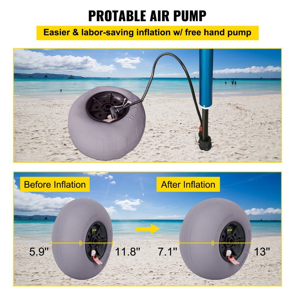 Pneus de Roues de Ballon de 13", Roues de Plage en TPU Pneus de Sable de Ballon de Remplacement 55 kg Capacité de Charge 2-3 PSI Basse Pression pour Chariot de Kayak Chariot de Canoë Chariot de Plage Chariot de Jardin Chariot de Pêche - Paquet de 2