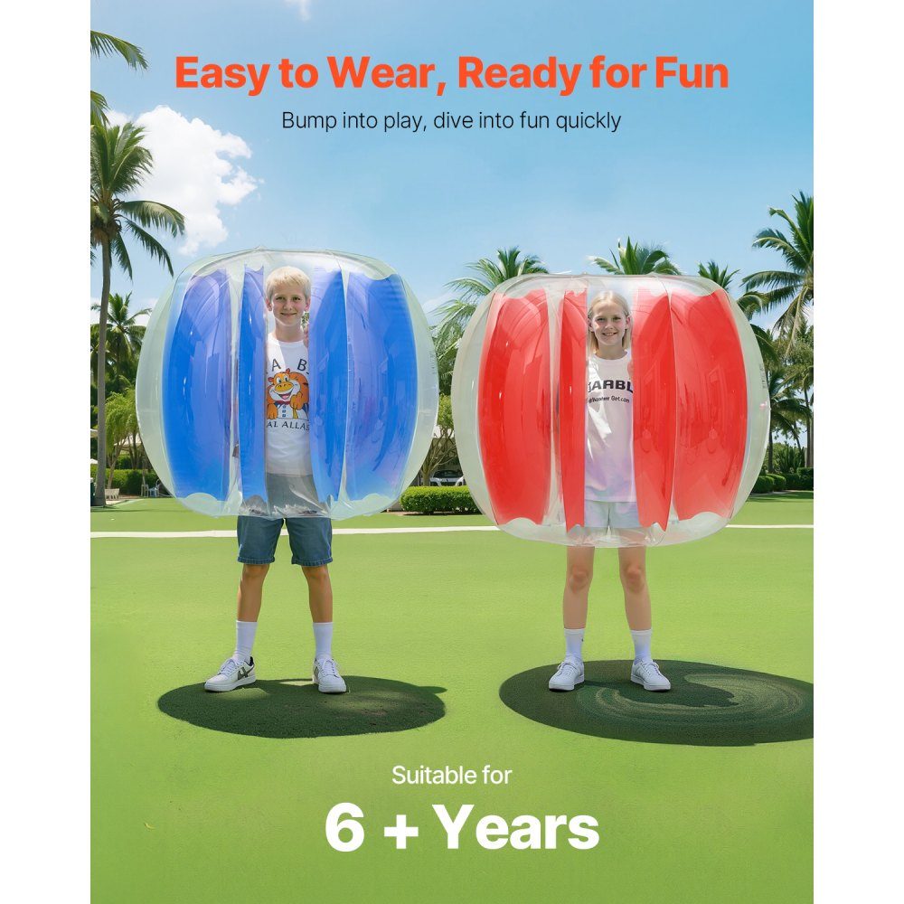 Inflatable Bumper Ball (2 Pack) 1.2m Heavy Duty 0.5mm Thick PVC Bubble Knocker Collision Ball for Outdoor Sports Team Games Park Toy (Red + Blue Stripes)