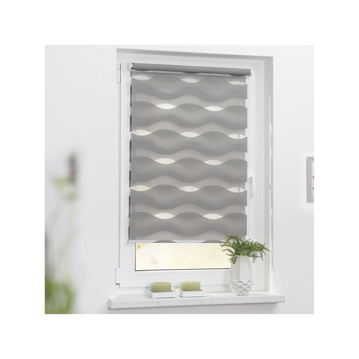 Lichtblick Duo Store enrouleur Wave Klemmfix, sans perçage, à partir de 45 x 150 cm (gris, 80x220 cm)
