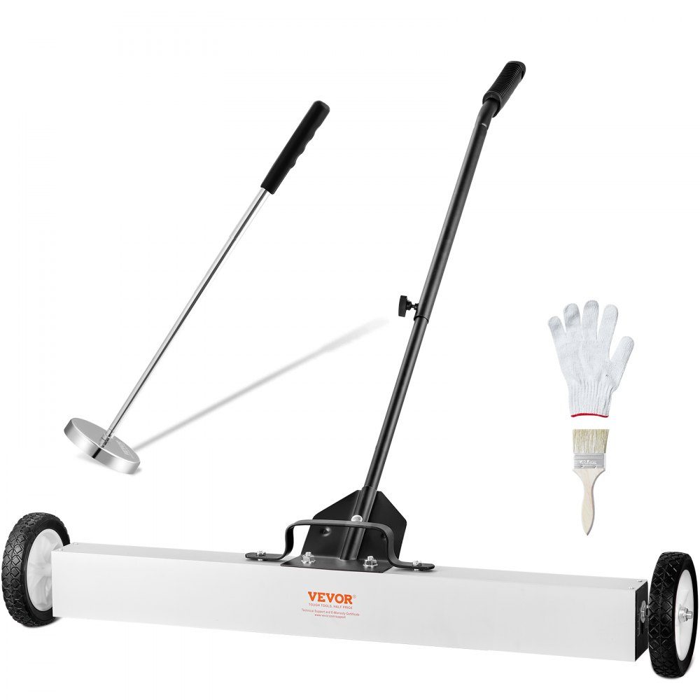 36-Zoll-Magnetkehrmaschine mit Rädern, 55 Pfund Kapazität, mit ausziehbarem magnetischem Aufnahmewerkzeug, verstellbarem Griff, magnetische Aufnahmekehrmaschine zum Aufnehmen von Nägeln und Schrauben, für Werkstatt, Garage, Hof