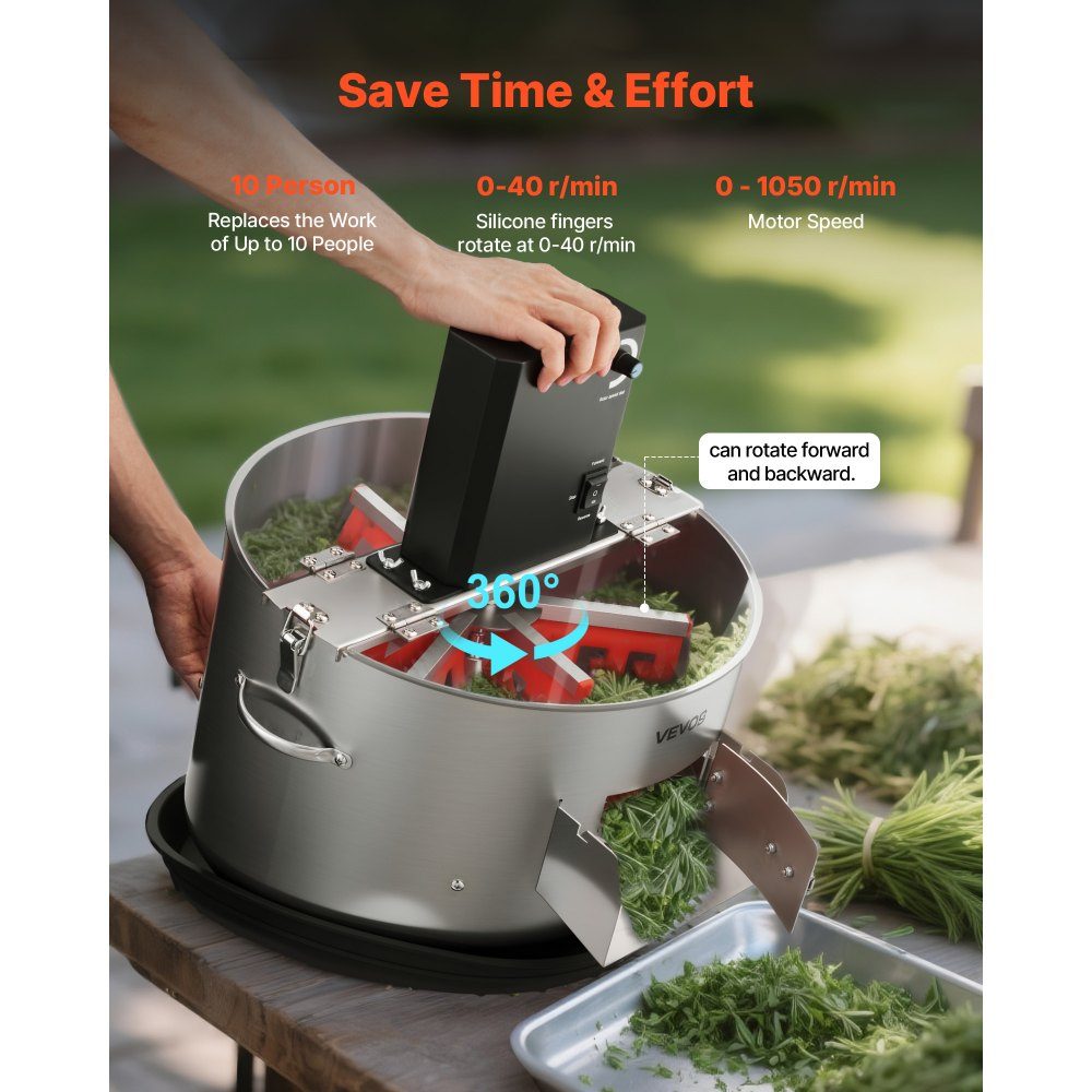 Harvester, 2 in 1 Manual and Electric 370mm Bud Cutter with Stainless Steel Blades, Wet and Dry Hydroponic Cutting Machine with Tray for Plant Buds and Flowers