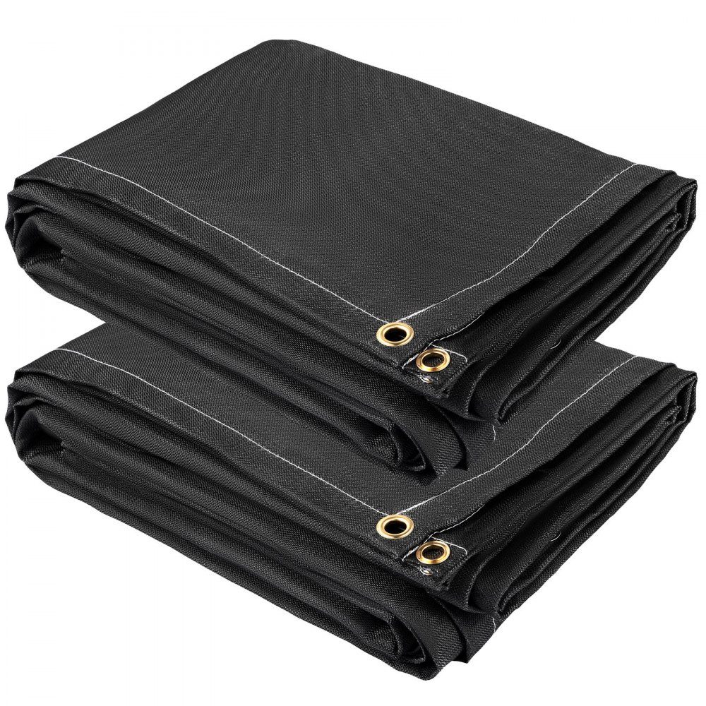 Lasdeken Set van 2 lasdekens 6' x 10' Branddeken Vlamvertragende deken tot 550°C Zwarte lasdeken Brandvertragende glasvezeldeken met 8 messing oogjes