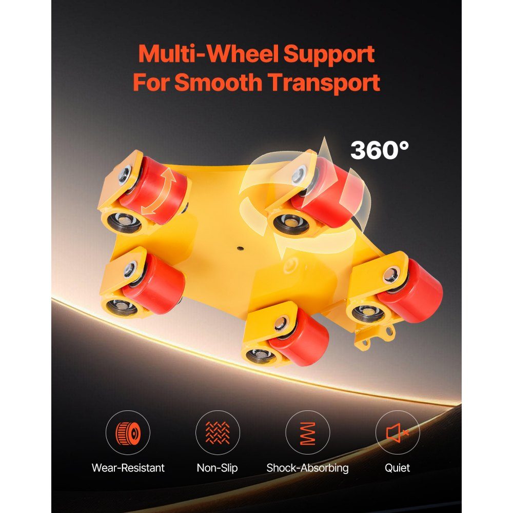 Machine Roller 4T, Machine Transport Roller, Machine Transport Roller with 360° Swivel Cap and PU Swivel Casters, Heavy Duty Industrial Machinery Furniture Trolley with Handle for Warehouse Workshop