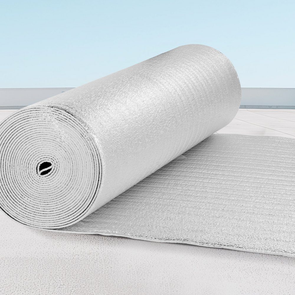 Double Reflective Insulation Roll, Radiant Barrier with Foam Core, 5.5mm, 48" x 50ft, Double Sided Heat Reflective Sign Made of Aluminum Foil and EPE Foam, Thermal Insulation Roll for Windows and RV Roofs