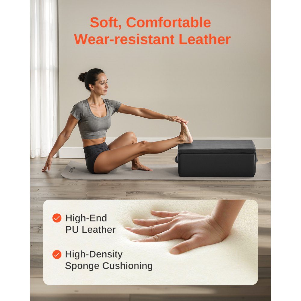Pilates Reformer Box (625 x 435 x 240 mm) Boîte de siège Pilates Reformer pour exercices, accessoires de Pilates en PU et bois de haute qualité, améliore la force, l'équilibre, l'amplitude de mouvement, noir