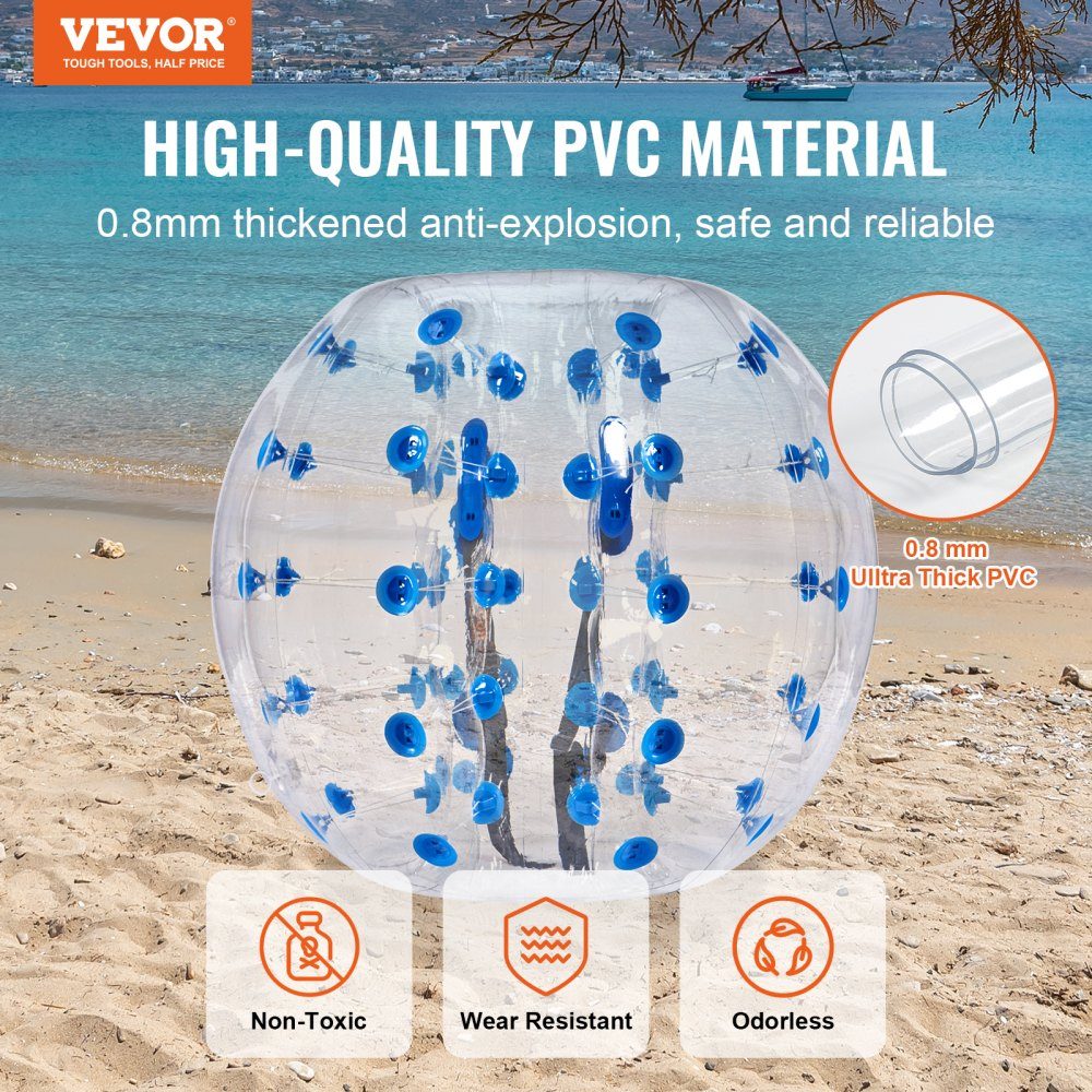 Aufblasbarer Bump-Ball, Bumper-Ball, 1 Stück, 1,2 m x 1,03 m, menschlicher Kollisionsball, PVC-Körper-Blasen-Bounce-Ball für Outdoor-Aktivitäten, transparent + blaue Punkte, aufblasbarer Bumper-Ball