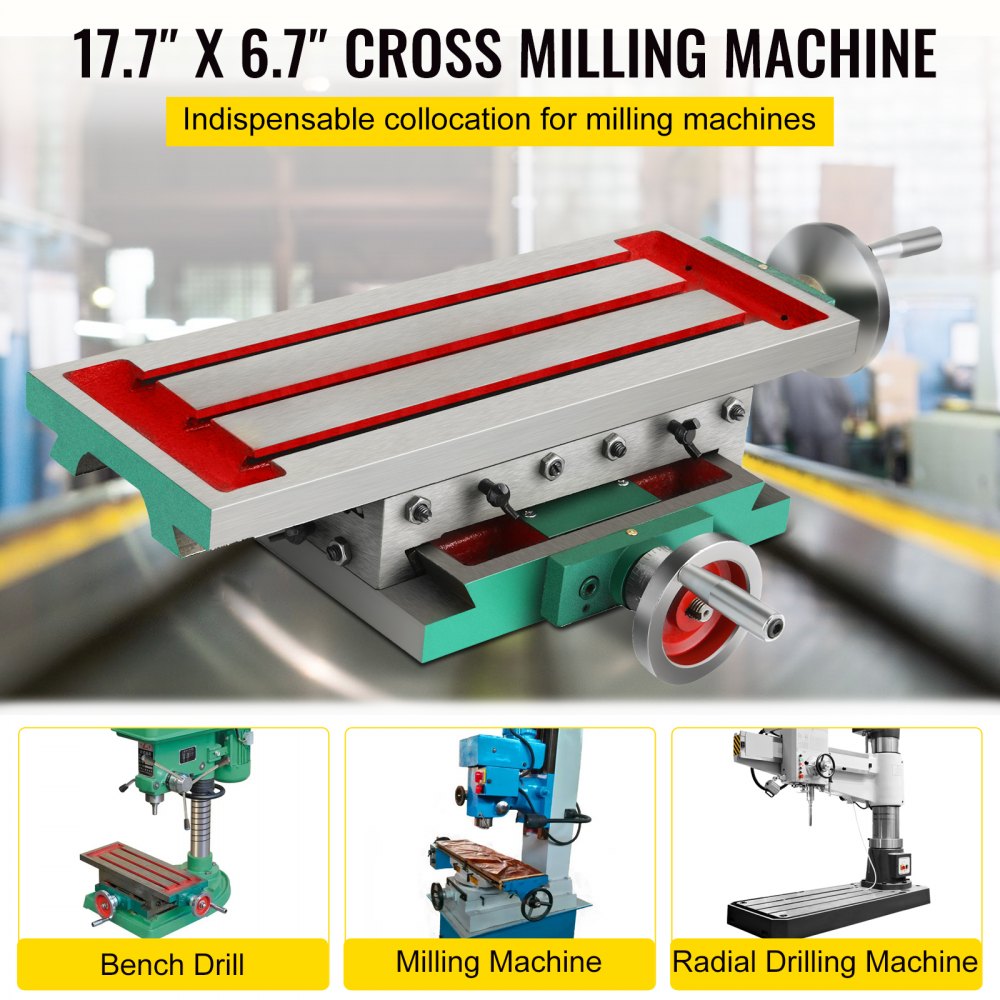 Frästisch 17,7 × 6,7 Zoll (450 x 170 mm) Compound-Schlittenfrästisch 30 kg Multifunktions-Arbeitstisch Kreuzfräsmaschine Compound 2 Achsen 4 Wege für alle Bohrständer Tischbohrfräsmaschine