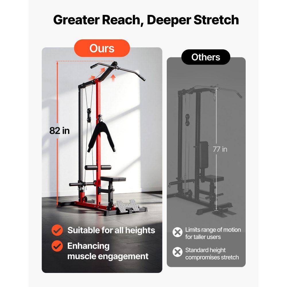 Lat pull-down station, 3-in-1 lat pull-down tower, multi-gym with lat pull-down bar & cable pull, can hold up to 181 kg, strength training for back, arms, shoulders, stomach, lat pull-down machine for the fitness center at home, black