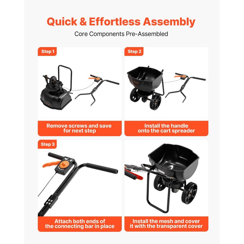 Spreader 6.8 kg capacity, fertilizer spreader 3 m spreading width, centrifugal spreader with 25.4 cm tires, adjustable spreading quantity, standard spreader for fertilizer and seeds in the home garden