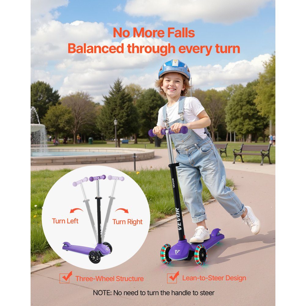 Trottinette (3 roues) à partir de 3 ans, trottinette de ville trottinette enfant avec roues lumineuses & guidon réglable en hauteur & plateau antidérapant & cadre aluminium léger, trottinette jusqu'à 75 kg, violet