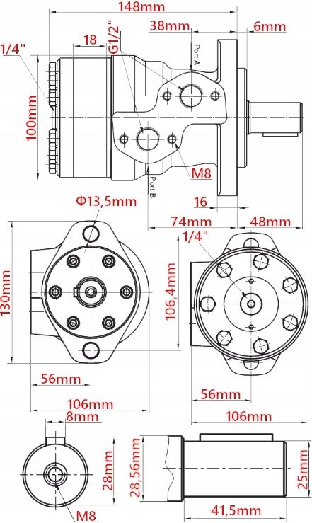 HYDRAULISCHE MOTOR GR2 100cm3 + montageplaat