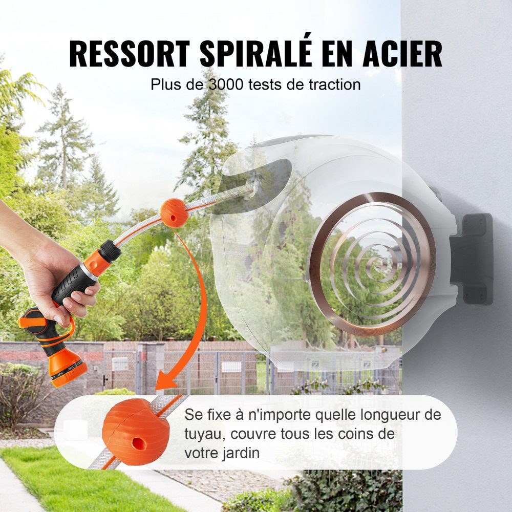 Water hose reel 25mx12mm with wall bracket, carrying handle, hose reel with 9-pattern spray nozzle & garden hose, 180° swiveling wall hose box with automatic drum, irrigation, car washing