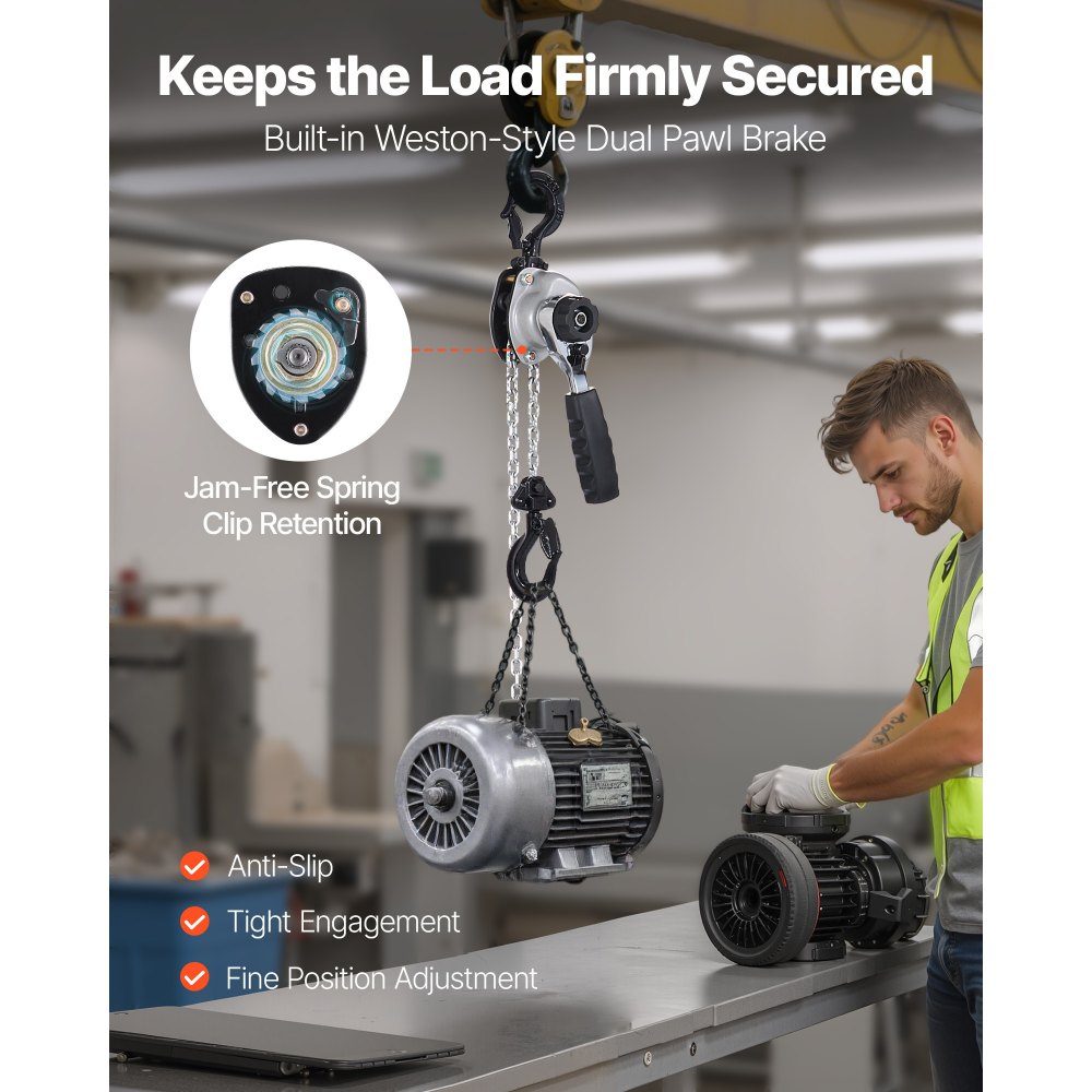 Mini Lever Hoist, 1/2 Ton Capacity Hand Chain Hoist, 3m Stroke, G80 Steel Alloy Chain with Mechanical Double Pawl Brake, Chain Hoist with 360° Swivel Hooks, for Warehouse, Construction, Garage